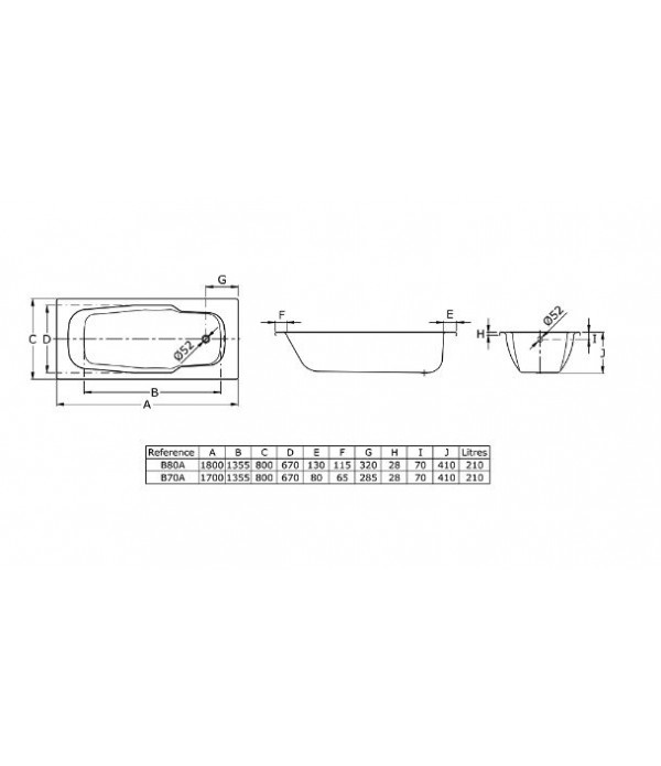 Toto Bath Tub FB 1700 - 80N Komplet Set